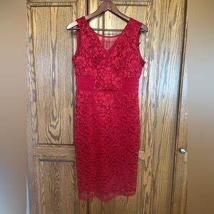 Enfocus Studio Red Lace V-Neck Midi Sheath Dress new with tags size 6